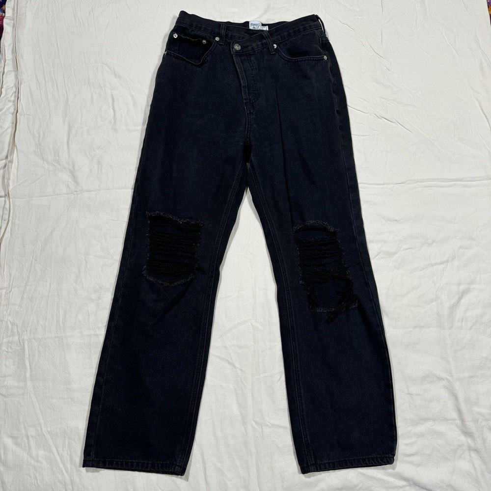 Princess Polly Jeans Womens 6 Black Distressed Holly Asymmetric Straight Leg